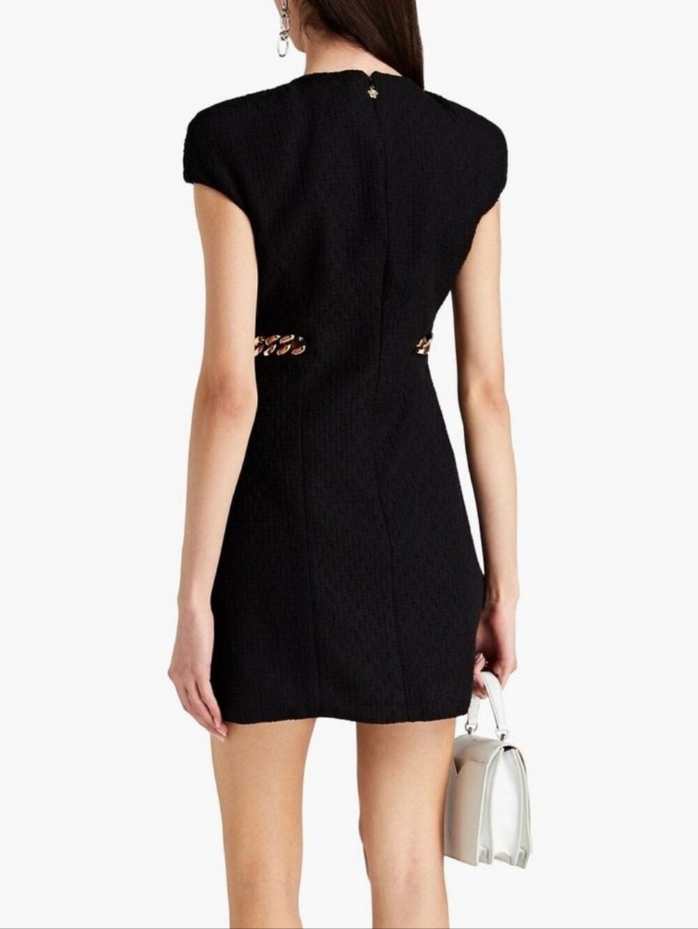 Versace Black Tweed Gold Chain Capped Sleeve Dress With Pockets - Picture 2 of 11